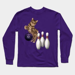 Bowling tabby cat Long Sleeve T-Shirt